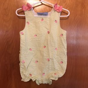 EUC Strawberry Bubble w/ Ruffle Behind Size 18 mo.